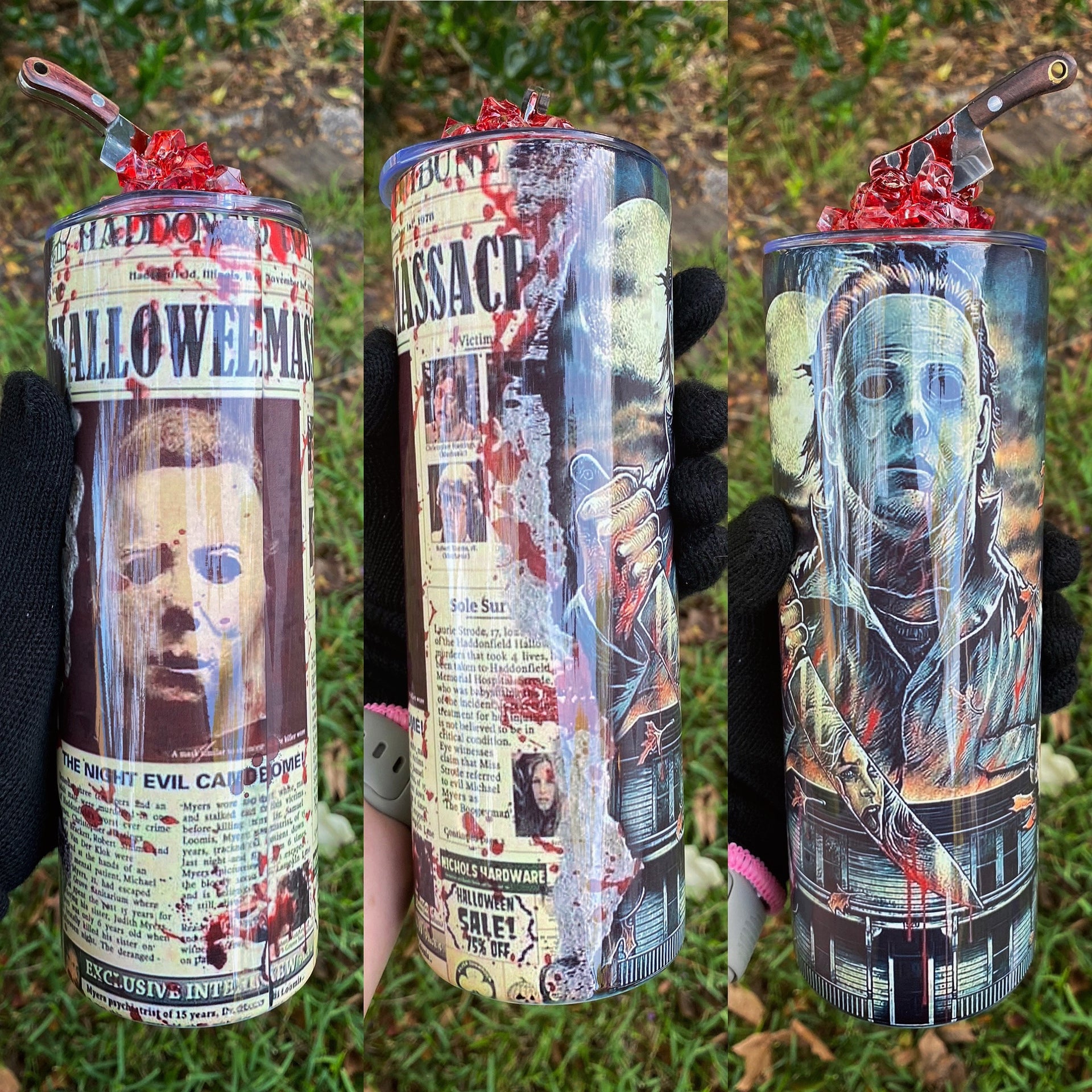 Michael Myers Halloween Tumbler with topper ￼