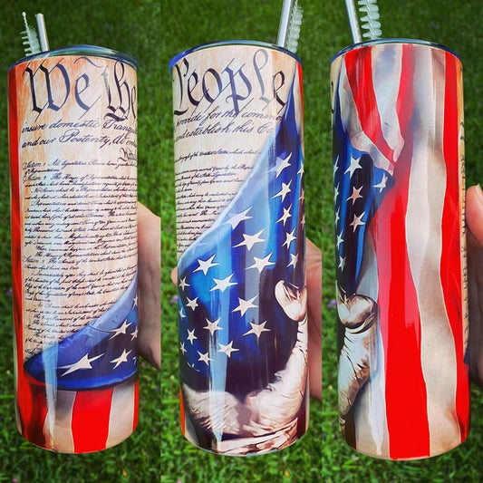 we the people flag/hand tumbler